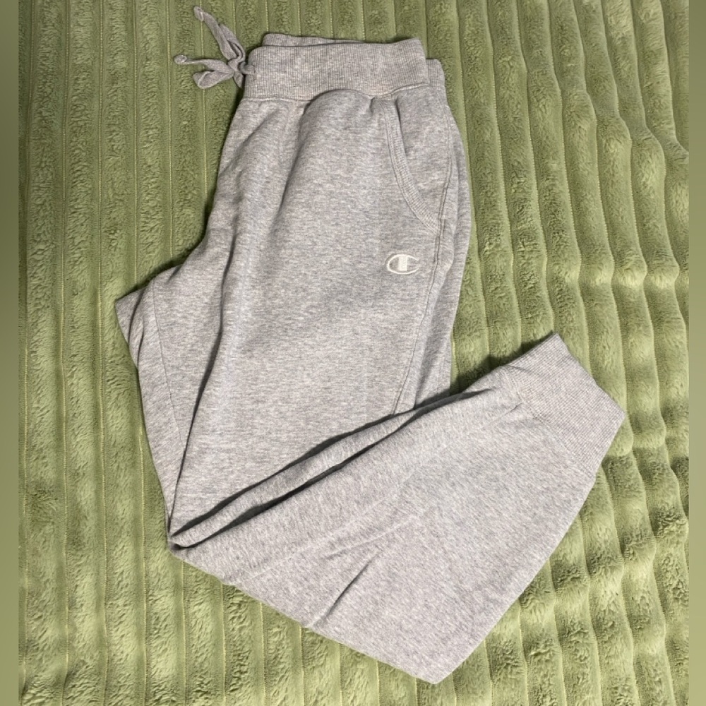 Champion Gray Sweatpants with Elastic Waistband and Tapered Legs